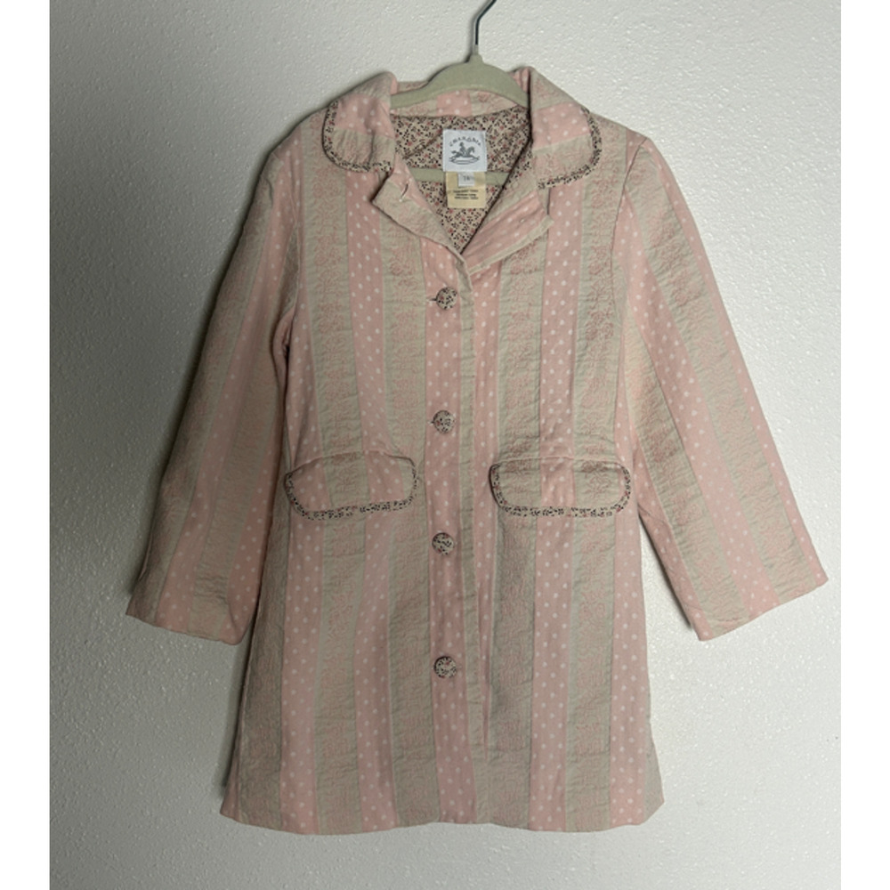 Vintage Charabia Paris Pink Cream Striped Cotton Long Sleeve Peacoat Size 3